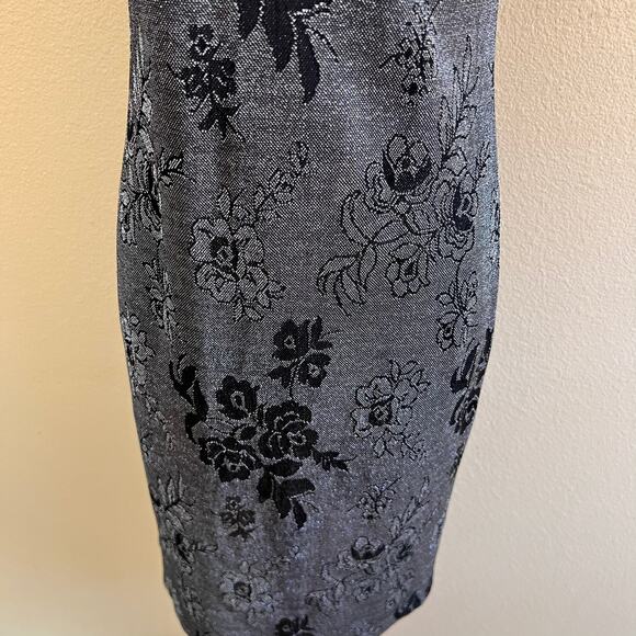Vintage 90s Black Floral Metallic Bodycon Mini Dress size 9 - Picture 11 of 11